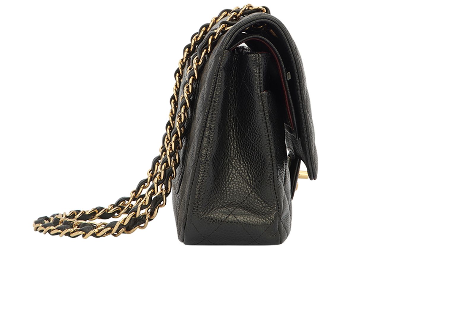 Medium Double Flap, &pound;4,900, Handbags, Black, Caviar Leather, Side view